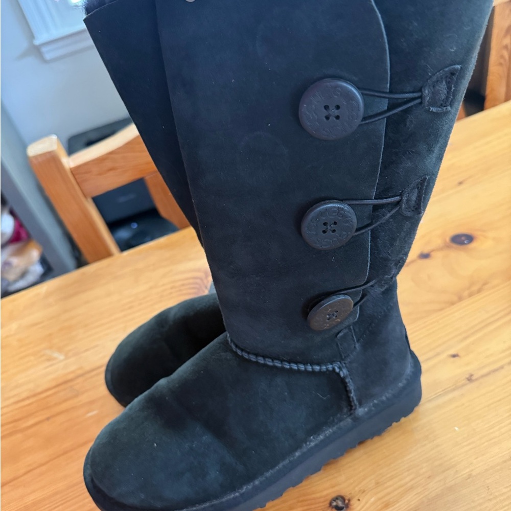 UGG Triple Button Black Suede Boots